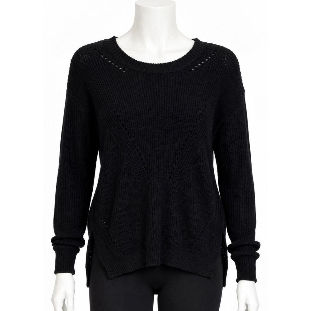 LULULEMON Women's Black Sweater Size 6 Long Sleeve Thumb Holes Crew Neck